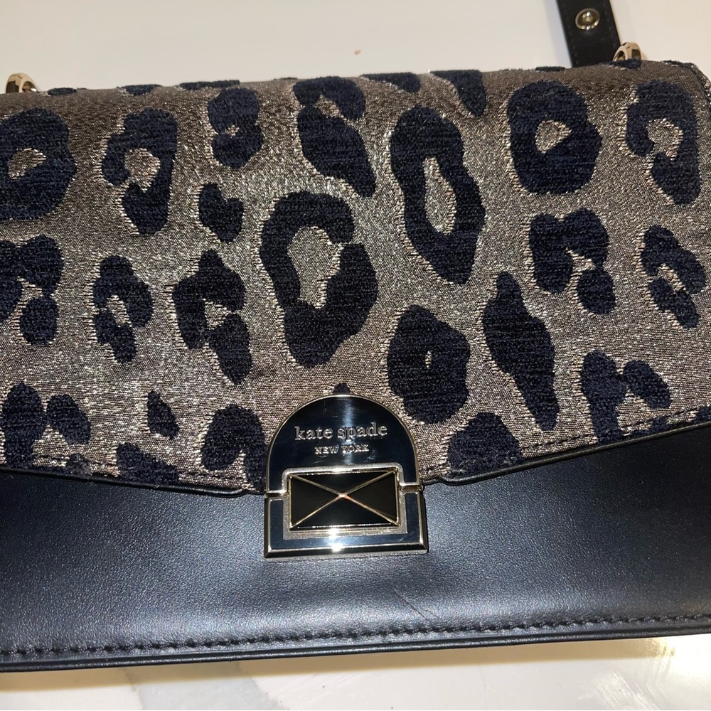 Kate Spade Neve Ocelot Medium Convertible Shoulder Crossbody Bag black gold $429 - Picture 2 of 9